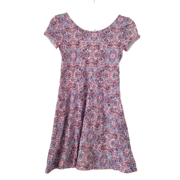 Aeropostale Red Blue Paisley Short Sleeve Mini Dress Womens M Boho Festival Fun - Picture 2 of 8